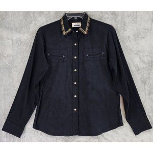 Wrangler Riata Shirt Womens XLarge Black Faux Suede Western Vintage Pearl Snap